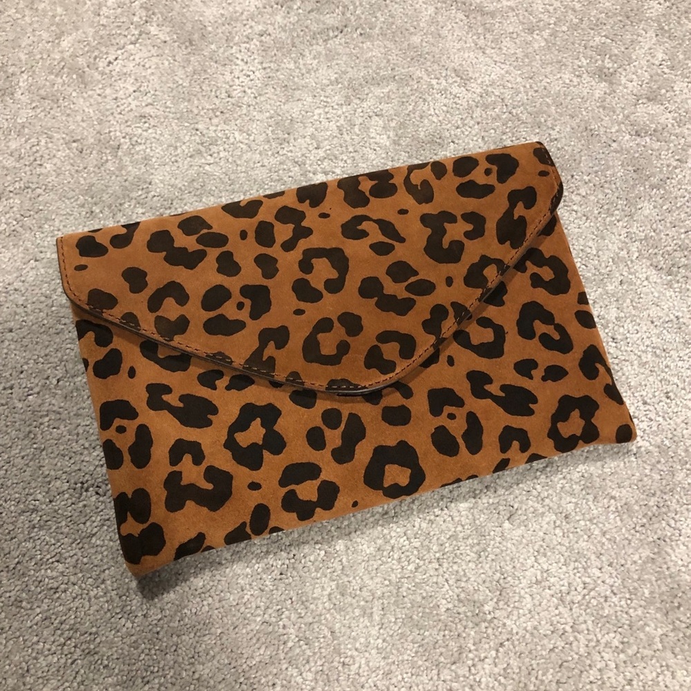 Suede Leopard Envelope Clutch
